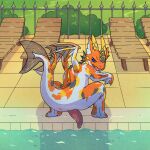amur_carp anus argon_vile arm_fin butt carp cyprinid cypriniform dragon feet fin fish genitals hi_res horn koi looking_at_viewer looking_back male marine membrane_(anatomy) mythological_creature mythological_scalie mythology orange_body penis pool poolside presenting presenting_anus scalie smile smiling_at_viewer smirk smirking_at_viewer solo swimming_pool tail tail_fin toes typical_carp water webbed_feet webbed_hands wings yellow_horn
