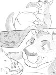 anthro anthro_pred anthro_prey bared_teeth comic crocodile crocodilian group in_mouth kangaroo licking licking_lips licking_own_lips macropod male male_anthro male_pred male_prey mammal marsupial monochrome nude open_mouth pouch_(anatomy) reptile same_size_vore scalie side_view simple_background sketch solaxe_(artist) tail tongue tongue_out vore