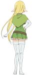  1girl anime_coloring back blonde_hair boots breasts capelet collar dress elbow_gloves elf from_behind full_body gloves green_capelet green_dress isekai_maou_to_shoukan_shoujo_no_dorei_majutsu kaneko_shizue large_breasts long_hair metal_collar official_art pointy_ears shera_l._greenwood simple_background solo standing thigh_boots thighhighs transparent_background white_boots white_gloves 
