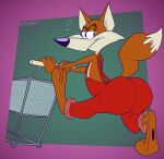 2023 3_toes 4_fingers abstract_background anthro arched_back barefoot big_butt big_tail biped black_eyebrows black_eyes black_nose black_pawpads butt butt_focus butt_pose canid canine cheek_tuft clothed clothing colored curling_tail digital_drawing_(artwork) digital_media_(artwork) dipstick_tail eyebrows facial_tuft feet fingers flat_colors floating_eyebrows fluffy fluffy_tail fox fur gavanzude glance glancing_back half-closed_eyes hi_res huge_butt humanoid_heel lines_drawn looking_at_viewer looking_back looking_back_at_viewer male mammal markings multicolored_body multicolored_fur narrowed_eyes orange_body orange_fur overalls overalls_only pawpads paws payless_diy pinup plantigrade pose raised_heel raised_tail rear_view red_clothing red_fox red_overalls shopping shopping_cart signature solo spine tail tail_markings tiptoes toes tools topless topless_anthro topless_male true_fox tuft two_tone_body two_tone_fur walking white_body white_fur white_sclera white_tail_tip wide_hips