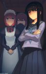  3girls bangs black_hair blue_eyes boa_(brianoa) breasts hairband highres hisui_(tsukihime) kohaku_(tsukihime) long_hair long_sleeves looking_at_viewer multiple_girls siblings sisters smile tohno_akiha tsukihime twins 