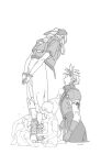  aerith_gainsborough arm_up armor arms_behind_back bangle boots bracelet braid braided_ponytail child cloud_strife cropped_jacket dimo dress final_fantasy final_fantasy_vii final_fantasy_vii_advent_children final_fantasy_vii_rebirth final_fantasy_vii_remake full_body gloves grey_vest greyscale hair_between_eyes hair_ribbon hetero jewelry leaning_forward long_dress long_hair looking_at_another monochrome partially_submerged pauldrons ponytail puffy_short_sleeves puffy_sleeves ribbon sharp_teeth short_hair short_sleeves shoulder_armor sidelocks single_braid single_pauldron teeth vest waist_cape white_background 