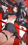  1girl absurdres arm_cutout arm_up ass bakoko black_hair black_panties black_shirt black_skirt blurry blurry_foreground blush breasts bug butterfly chisa_(wuthering_waves) closed_mouth clothing_cutout commentary crop_top cropped_shirt floating_hair hair_ribbon hand_up hashtag-only_commentary highres holding holding_scissors long_hair long_sleeves looking_at_viewer medium_breasts mole mole_under_eye no_bra panties red_butterfly red_eyes red_ribbon ribbon school_uniform scissors serafuku shirt skirt solo tacet_mark_(wuthering_waves) thigh_strap thighs underboob underwear wuthering_waves 
