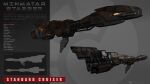  3d absurdres attack_ship_(eve_online) commentary company_logo company_name copyright_logo copyright_name cruiser_(eve_online) dated english_text eve_online glowing grey_background highres logo maya_(medium) military_vehicle minmatar_republic_(eve_online) multiple_views no_humans official_art realistic science_fiction solar_panel spacecraft stabber_(eve_online) thrusters thukker_mix_(eve_online) vehicle_focus vehicle_name ymir_jonsson 