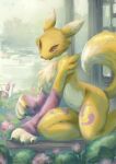 absurd_res anthro bandai_namco black_claws black_sclera blue_eyes claws countershade_torso countershading digimon digimon_(species) dipstick_ears dipstick_tail ear_markings fur hi_res malotte markings mostly_nude multicolored_ears renamon tail tail_markings white_body white_countershading white_ears white_fur white_tail yellow_arms yellow_body yellow_ears yellow_fur yellow_legs yellow_tail