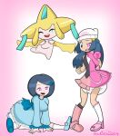 3_eyes accessory alternate_costume anthro blue_clothing blue_dress bodily_fluids boots bow_ribbon clothing clothing_swap cso2blud dawn_(pokemon) diaper dress drooling eyes_closed female floating footwear frilly frilly_clothing generation_3_pokemon gloves group hair_accessory hair_bow hair_ribbon hands_on_ground handwear happy hat headgear headwear human jirachi johanna_(pokemon) laughing_at_another legendary_pokemon legwear mammal mind_control multi_eye nintendo open_mouth pink_eyes pokemon pokemon_(species) pokemon_trainer ribbons rinonno saliva shoes simple_background socks spread_legs spread_wings spreading stockings teeth trio wings wish_tag worried_look