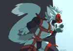 absurd_res anthro arm_warmers armwear blue_body blue_fur bottomwear bulge canid canine claws clothed clothing fox fox_tail fur hi_res holding_object holding_weapon jockstrap kingkapro leggings legwear male mammal mask ninja ninja_outfit ninja_suit pawpads ranged_weapon shinobi_(kingkapro) shuriken simple_background skimpy solo straps tail underwear warrior weapon wearing_mask