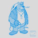  2017 absurd_res anthro bottomwear brok_the_investigator clothing cricetid hat headgear headwear hi_res hubie360 humanoid_hands male mammal muskrat official_art overweight overweight_male pants rodent shirt simple_background sketch solo topwear tramp_(brok_the_investigator) video_games 