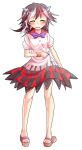  1girl alphes_(style) black_hair blush bracelet brown_sandals commentary_request dairi dress full_body grey_horns horns jewelry kijin_seija large_variant_set multicolored_dress multicolored_hair parody pigeon-toed pink_hair puffy_sleeves sandals short_sleeves small_horns solo style_parody tachi-e touhou transparent_background variant_set white_dress 