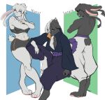 absurd_res anthro athletic athletic_female big_breasts big_butt breasts butt clothed clothing feet female fur hi_res lagomorph leporid mammal multicolored_body multicolored_fur ninja partially_clothed rabbit toes two_tone_body two_tone_fur warrior