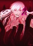  1girl bare_shoulders body_markings commentary crying crying_with_eyes_open dark_sakura fate/stay_night fate_(series) hair_ribbon heaven&#039;s_feel long_hair matou_sakura momoka_(abc_momoka0718) open_mouth red_eyes ribbon solo spoilers tears teeth upper_teeth_only white_hair 
