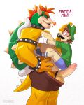 2025 absurd_res accessory anthro armband balls beard belly biceps big_balls big_muscles big_penis blush bodily_fluids bowser bowser_day bracelet bulge claws clothed clothing cock_ring collar dialogue draftgon dripping duo english_text erection eye_contact eyebrows facial_hair footwear genital_fluids genitals glans gloves hair handwear hat headgear headwear heart_symbol hi_res horn hug human human_on_anthro humanoid_genitalia humanoid_penis imminent_sex interspecies jewelry koopa larger_anthro looking_at_another looking_at_genitalia looking_at_penis looking_down love luigi male male/male mammal mario_bros musclegut muscular muscular_anthro muscular_male mustache nintendo non-mammal_balls open_mouth open_smile partially_clothed pecs penis penis_accessory penis_jewelry precum precum_drip scalie shell shirt side_view simple_background size_difference smaller_human smile socks speech_bubble spiked_armband spiked_bracelet spiked_collar spiked_shell spiked_tail spikes spikes_(anatomy) standing stubble sweat sweatdrop tail teeth text thick_arms thick_penis thick_thighs topless topless_anthro topless_male topwear underwear underwear_down underwear_only white_background wide_eyed