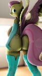  3d_(artwork) absurd_res anthro anthrofied big_breasts breasts digital_media_(artwork) equid equine feathers female fluttershy_(mlp) friendship_is_magic hair hi_res holding_butt mammal mostly_nude my_little_pony pegasus pink_hair solo vladichslg wings yellow_body yellow_feathers 