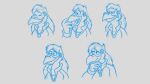  2017 absurd_res anthro avian biped brok_the_investigator clothed clothing eyes_closed hi_res hubie360 humanoid_hands multiple_poses official_art pose shay_(brok_the_investigator) simple_background sketch solo video_games 