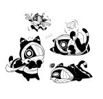  animal animal_focus artist_request cat cloak clothed_animal commentary_request dancing diamond_(gemstone) ear_covers eyelashes fish holding holding_animal holding_fish hood hood_up hooded_cloak lying motion_lines mouth_hold multiple_views no_humans nyandola official_art on_stomach ratatan second-party_source signature simple_background sparkle squiggle white_background 