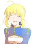  1girl ahoge artoria_pendragon_(fate) blonde_hair braid breasts cleavage cleavage_cutout closed_eyes clothing_cutout commentary fate/stay_night fate_(series) juliet_sleeves kkk_irino long_sleeves portrait puffy_sleeves saber_(fate) small_breasts solo 