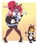  absurd_res accessory anthro big_breasts blue_body blue_skin blush bow_ribbon breasts clothing duo embarrassed eye_patch eyewear fake_cat_ears fake_ears fake_tail female fish frisk_(undertale) garter_belt garter_straps hair headband hi_res high_heels human maid_uniform mammal marine nelljoestar ponytail red_hair sharp_teeth smile teeth undertale undertale_(series) undyne uniform video_games 