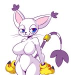  :3 anthro bandai_namco big_breasts black_pupils blue_eyes breasts clothing digimon digimon_(species) ekkokenight featureless_breasts featureless_crotch female gatomon gloves half-closed_eyes handwear hi_res looking_at_viewer narrowed_eyes nude pupils smile solo whiskers white_body 