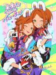  2boys 2wink_(ensemble_stars!) abstract_background aoi_hinata aoi_yuta artist_name brothers clothing_request dated earrings ensemble_stars! finger_to_another&#039;s_cheek fingerless_gloves fur_trim fuurin_(sior_fr) gloves green_eyes grin hair_ornament hairclip half_updo headphones headphones_around_neck highres holding_hands jewelry looking_at_viewer male_focus multiple_boys one_eye_closed orange_hair parallel_hairclips parted_bangs rabbit_ear_headwear short_hair siblings smile tongue tongue_out twins 