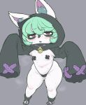 areola areola_slip blush bodily_fluids breasts butt camel_toe clothed clothing female gamukami genitals green_hair hair hi_res hood hoodie humanoid humanoid_pointy_ears league_of_legends long_sleeves nipples panties pasties plump_labia pussy riot_games short_stack skimpy slightly_chubby small_breasts solo sweat thick_thighs thong topwear underwear vex_(lol) video_games wide_hips yordle 