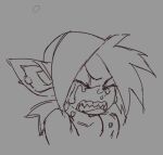  bodily_fluids clenched_teeth clothing crying ear_piercing eyes_closed female gobbo_(kooni) goblin hair humanoid humanoid_pointy_ears kooni mammal monochrome not_furry piercing runny_nose sharp_teeth simple_background sketch snout solo tears teeth topwear 