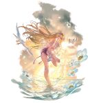 1girl bangs bikini bird blonde_hair blue_eyes day flower granblue_fantasy jeanne_d&#039;arc_(granblue_fantasy) long_hair looking_at_viewer official_art open_mouth shoes shoes_removed single_shoe solo standing standing_on_one_leg swimsuit transparent_background white_footwear 
