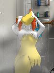  absurd_res anthro braixen droplets female fur grey_body grey_fur hi_res loofah nintendo nonny18675309 pok&eacute;mon pok&eacute;mon_(species) red_body red_fur shampoo shower showering solo stick video_games wet wet_body wet_fur white_body white_fur yellow_body yellow_fur 