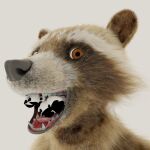  anthro body_part_in_mouth brown_body brown_fur canid canine canis domestic_dog duo fur guardians_of_the_galaxy hi_res husky looking_at_viewer male mammal marvel nordic_sled_dog open_mouth pawpads paws procyonid raccoon rocket_raccoon same_size_vore simple_background smile spitz tawzy vore white_background white_feet 