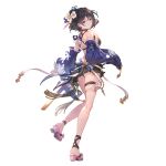  1girl black_eyes black_hair breasts detached_sleeves flower full_body granblue_fantasy hair_flower hair_ornament looking_at_viewer looking_back medium_breasts official_art parted_lips shion_(granblue_fantasy) short_hair simple_background solo standing standing_on_one_leg swimsuit thigh_strap transparent_background 