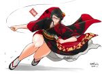  1girl alternate_costume bangs bayonetta bayonetta_(series) black_hair chiba_shuusaku flower full_body glasses hair_flower hair_ornament holding japanese_clothes sandals socks solo 