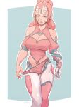  1girl blue_eyes breasts cleavage cleavage_cutout clothing_cutout cyborg feet_out_of_frame highres joints large_breasts lips litsilium mechanical_legs original panties panty_lift pink_hair pink_panties prosthesis prosthetic_arm robot_joints solo underwear white_background 