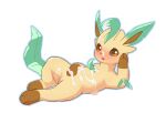  absurd_res blush bodily_fluids cum cum_on_body eeveelution female feral genital_fluids genitals hi_res leafeon lying nintendo pok&eacute;mon pok&eacute;mon_(species) pussy simple_background solo sword-dance video_games white_background yellow_body 