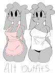  anthro apron apron_only black_clothing breasts cleavage clothed clothing dust_bunny female fur grey_body grey_fur grise_(puppkittyfan1) happy hi_res lagomorph leporid mammal mostly_nude pink_apron pink_clothing puppkittyfan1 rabbit smile solo underwear white_clothing wide_hips 