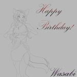 1:1 2022 anthro big_breasts birthday_gift braelynn_auburn breasts canid canine canis clothed clothing digital_drawing_(artwork) digital_media_(artwork) domestic_dog dress exposed_breasts female greyscale hair hi_res husky long_hair looking_at_viewer mammal monochrome nordic_sled_dog simple_background smile solo spitz text wasabikitten 