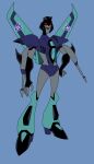  1girl absurdres alien blue_background boots breasts curvy hand_on_hip highres medium_breasts panties phantomhunter purple_lips purple_panties red_eyes robot simple_background slipstream_(transformers) transformers transformers_animated underwear wings 