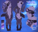  anthro back_tuft black_body black_claws black_ears black_fur black_inner_ear black_nose black_spots black_tail blep blue_eyes cheek_tuft claws crotch_tuft elbow_tuft eve_(stinkhyena) facial_piercing facial_tuft featureless_crotch feet finger_claws fluffy fluffy_tail front_view fur glistening glistening_eyes grey_body grey_fur grey_hair grey_inner_ear_fluff grey_mane hair hip_tuft hyaenid inner_ear_fluff leg_markings looking_aside male mammal mane markings moon neck_tuft nonbinary_(lore) nose_piercing nose_ring piercing princelykaden purple_inner_ear purple_ring_piercing purple_tongue rear_view ring_piercing septum_piercing septum_ring socks_(marking) soles solo spots spotted_body spotted_fur spotted_shoulders star tan_sclera tongue tongue_out tuft 