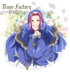  1girl closed_mouth copyright_name full_body juliet_sleeves kamui_setsuna lara_(rune_factory) leaf long_hair long_sleeves looking_at_viewer nun pale_skin pink_hair praying puffy_sleeves rune_factory rune_factory_frontier smile solo straight_hair typo white_sleeve_cuffs yellow_eyes 