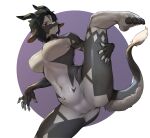  absurd_res anthro big_breasts black_body black_hair breasts chabett collar dragon featureless_breasts featureless_crotch feet female gudlmok99 hair hi_res horn navel nude red_eyes sharp_teeth short_hair solo teeth white_body 