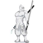  anthro boo_(mario) boots casual_nudity clothing emblem fangs footwear genitals ghost male mario_bros melee_weapon nintendo nipples notkastar nude pecs penis pose smile solo spirit sword video_games weapon zatch_(notkastar) 