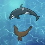 1:1 acowdognamedbuck alterhuman_lore ambiguous_gender black_body black_nose black_skin brown_body brown_fur cetacean delphinoid duo eyes_closed feral fur happy hi_res legless mammal marine oceanic_dolphin orca pinniped sea_lion shaded therian_lore toothed_whale underwater water white_body white_skin 