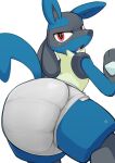  ambiguous_gender diaper feral hi_res looking_at_viewer lucario nintendo nyanyakotarou open_mouth paws pok&eacute;mon pok&eacute;mon_(species) raised_tail red_eyes solo spikes standing tongue video_games 