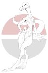  2020 absurd_res anthro black_and_white claws female flat_chested front_view full-length_portrait genitals hand_on_hip hi_res leaning leaning_back line_art looking_at_viewer monochrome nintendo pok&eacute;mon pok&eacute;mon_(species) portrait pussy salazzle scalie skinny solo video_games w4g4 