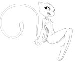  2020 anthro black_and_white breasts felid female full-length_portrait legendary_pok&eacute;mon long_tail mammal mew monochrome nintendo nipples nude open_mouth open_smile pok&eacute;mon pok&eacute;mon_(species) portrait sitting sketch small_breasts smile solo video_games w4g4 