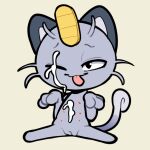  1:1 alolan_form alolan_meowth biped black_eyes bodily_fluids cum cum_on_face female feral genital_fluids genitals grey_body itsunknownanon looking_at_viewer multi_nipple nintendo nipples one_eye_closed pok&eacute;mon pok&eacute;mon_(species) pussy regional_form_(pok&eacute;mon) simple_background solo tongue tongue_out video_games whiskers 