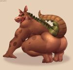  absurd_res activision anthro anus bent_legs big_butt brown_body butt butt_focus canid canine canis claws crash_bandicoot_(series) crocodile crocodilian crocodylid dingo dingodile dominant dominant_male eyebrows fangs feet fur fur_markings hand_on_floor hi_res hybrid looking_at_viewer male male/male mammal markings muscular muscular_male paws raised_tail rear_view red_tongue reptile scales scalie simple_background smile smirk snaftfc solo tan_body thick_tail tongue tongue_out video_games white_background yellow_eyes 