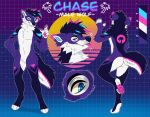  anthro back_markings black_body black_eyebrows black_fur black_hair black_nose black_tail blep blue_claws blue_eyes blue_hair blue_inner_ear butt canid canine canis chase_(sythnwavewolfy) cheek_tuft chest_tuft claws crotch_tuft elbow_tuft eyebrows facial_tuft featureless_crotch finger_claws fingerless_(marking) fluffy fluffy_tail foot_tuft front_view fur fur_markings glistening glistening_eyes hair inner_ear_fluff looking_aside male mammal markings model_sheet multicolored_hair neck_tuft pawpads pink_body pink_ears pink_fur pink_hair pink_markings pink_pawpads pink_tail pink_tongue princelykaden purple_body purple_ears purple_fur rear_view shoulder_tuft solo tongue tongue_out tuft white_body white_fingers white_fur white_inner_ear_fluff white_tail white_toes wolf 