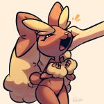  1:1 advos ambiguous_gender anthro artist_name brown_body digital_media_(artwork) disembodied_hand excited eyes_closed fingers fur hand_on_face hi_res lagomorph long_ears lopunny mammal nintendo open_mouth pok&eacute;mon pok&eacute;mon_(species) shaded shadow simple_background smile solo solo_focus tongue video_games watermark white_background 