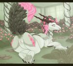 anus big_butt black_anus black_claws butt claws dragon female feral frostedmilkshake genitals grass grey_pawpads hi_res looking_at_viewer mythological_creature mythological_scalie mythology pawpads pink_vulva plant presenting presenting_anus presenting_hindquarters presenting_vulva raised_tail red_eyes scalie solo tail vulva