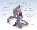  &lt;3 anthro band-aid bandage begging begging_pose biped breath canid canine canis collar collar_tag diaper diaper_only financial_domination foxehhyz humilliation implied_chastity insult kneeling lock_symbol male mammal pakun panting pose red_collar solo tail_motion tailwag tongue tongue_out wolf 