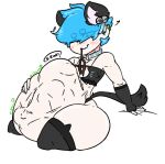  ambiguous_gender ambiguous_prey animal_humanoid anthro anthro_pred arm_warmers armwear blue_hair bumbleblues clothing collar duo felid felid_humanoid hair humanoid leash legwear male male_ambiguous male_pred mammal mammal_humanoid oral_vore same_size_vore thigh_highs vore voredragon12345 